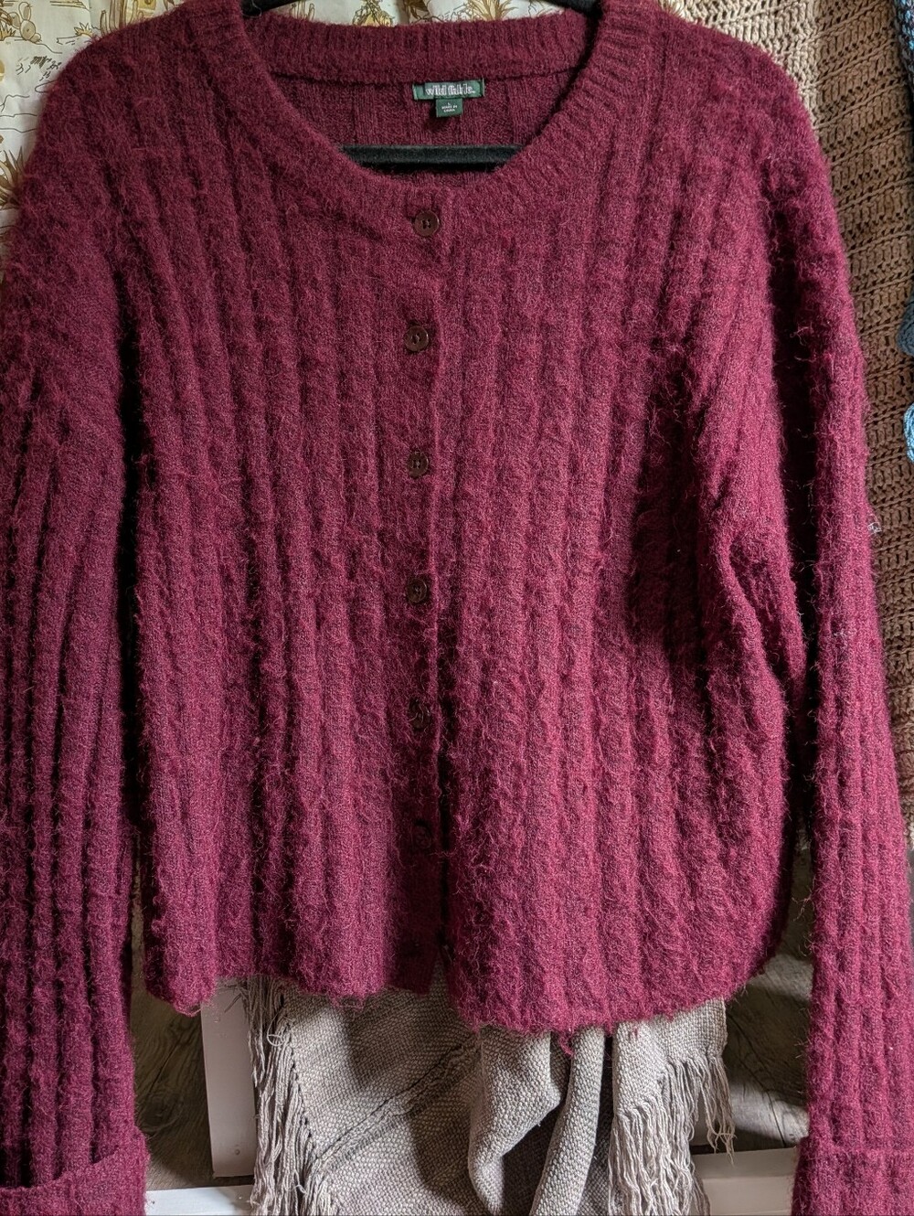Wild Fable Cardigan Marroon Burgundy Button Down Vintage Cropped Dark Academia - Picture 4 of 6